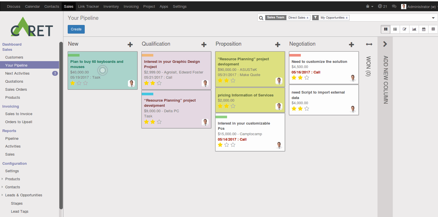 2. Different Looks in Opportunity Kanban view. That automatically changes colors as per configurations.