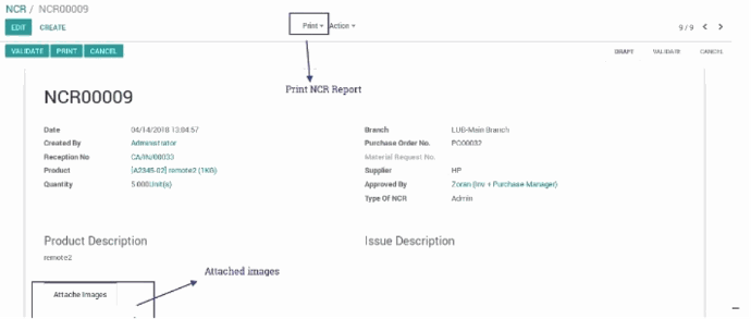 Check the NCR and validate it. And also print NCR Report from the Print button.	