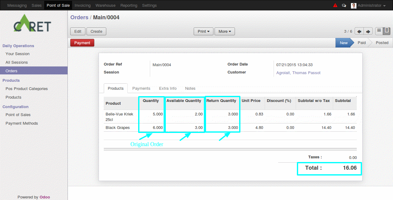 Check Total Available Qty  Display existing and return order qty in Cart with modified total  After the modified the order if you want to check your order available quantity than go to backend Order menu it will look like below: