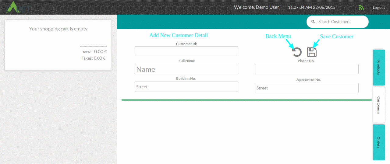 Create/ Modify Customers and display with a list view in Interface  Create Customer: