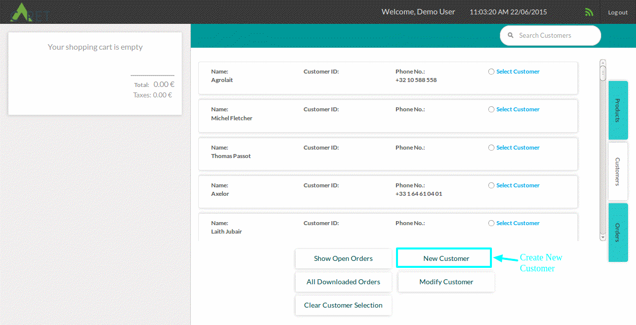 Create/ Modify Customers and display with a list view in Interface  Create Customer: