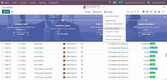 Sales Odoo v16 provides the features like coupons, discounts, loyalty points, and e-wallets that are integrated to boost sales and profits.  You will also have the option to link an Amazon account with seller central and all the different online marketplaces in order to drive more sales and canceled sales order (SO) confirmation.  The favorite menu now has new features.