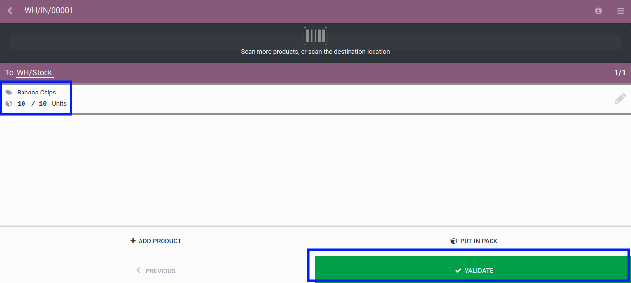 Scan product with a Barcode reader and the quantity will automatically be added.