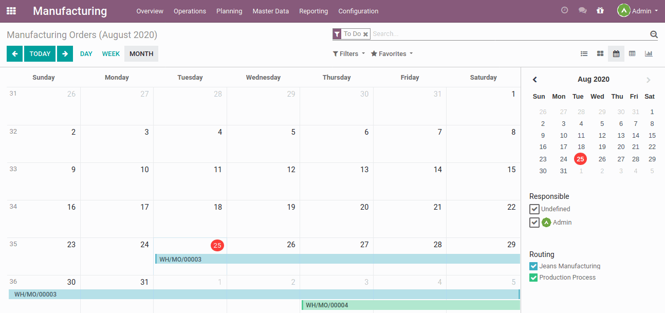 Manufacturing Order Calendar