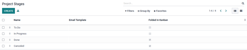 Project Stages:  User will able to see stages in project and also define stages in kanban view.