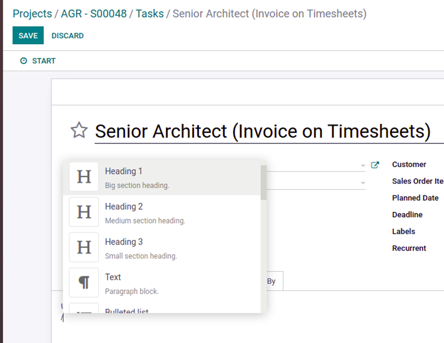 Editor  Task Description:  In this task description, with "/" we can use command (Basic Blocks).