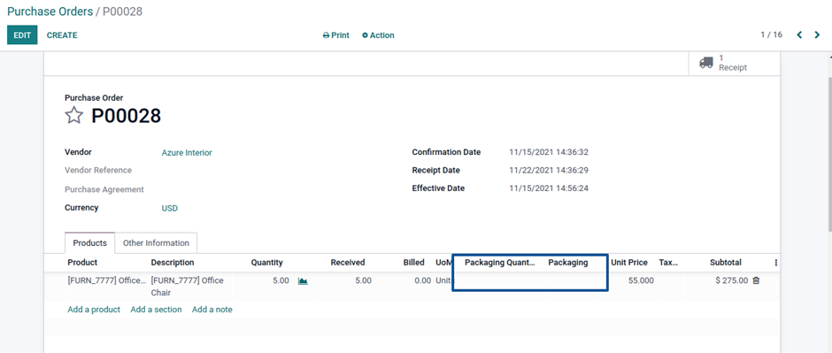 Packaging and Quantity in RFQ/ Purchase Order: