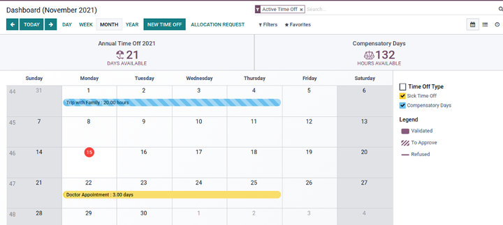  The Course Groups list view is changed, and tags are added in a list view.    TimeOff   The TimeOff Module provides a dashboard view with a clear identification of TimeOff status. TimeOff icons as per TimeOff type is also provided, which is now more understandable from a dashboard view.