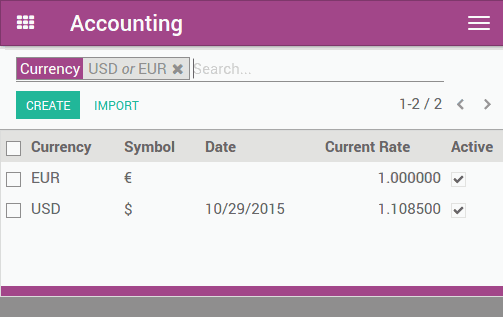 In this documentation, the base currency is Euro and we will record payments in Dollars. 