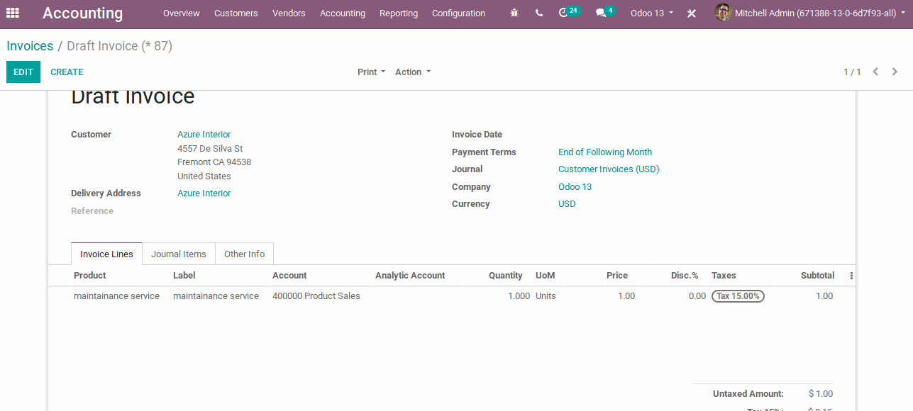 Deferred Revenue from Customer Invoice.