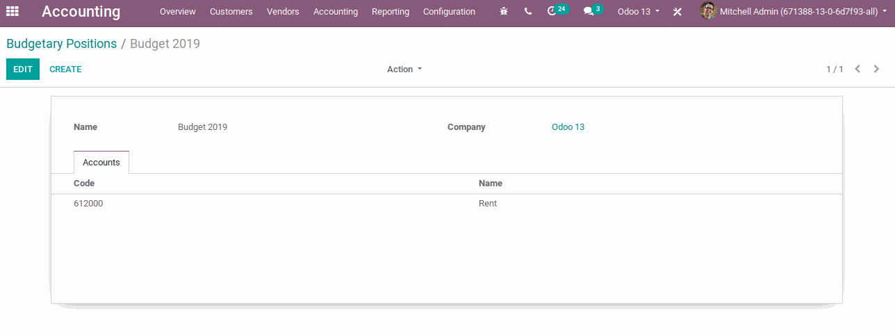 Budget Budget Management in Odoo. Budget management is a very important thing for any business organization. The budget is used for our company by comparing the actual amount we spent and the planned expenditure. Accounting ➤ Configuration ➤ Settings ➤ Budgetary Positions