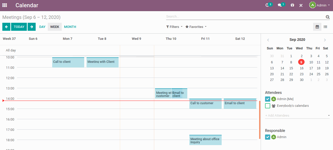 Calendar In the calendar view, users can check their activity schedule like meetings, emails, calls with clients, etc.