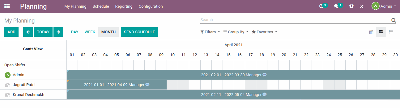 Planning Users can check the planning user-wise with date and time details.