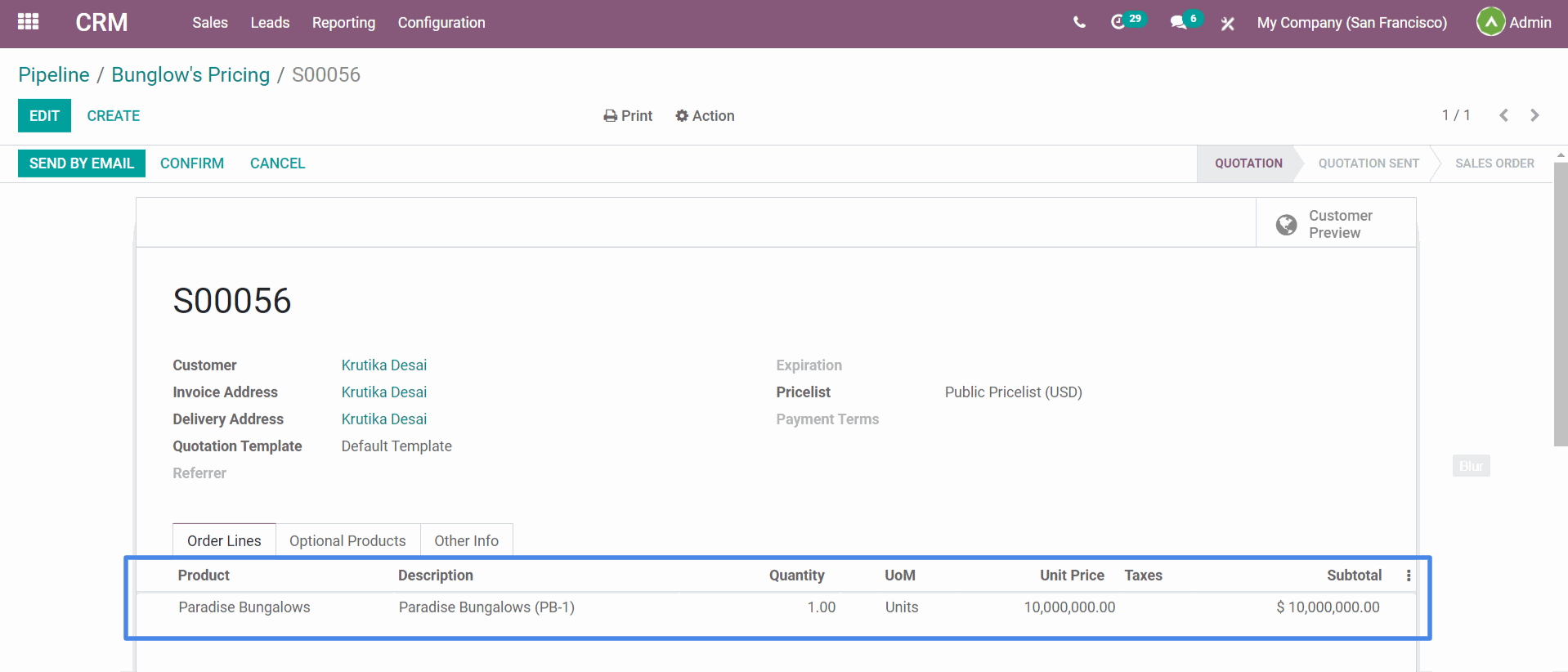 Select the product with a variant in sales order.