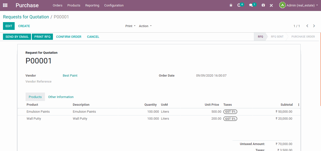 Purchase Create a purchase order