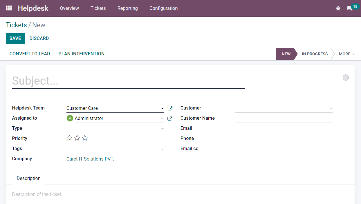 Create a Ticket Once a ticket has been created employees can work on it With ‘assign to me’ option employees can assign tickets to themselves or assigned them to another person.